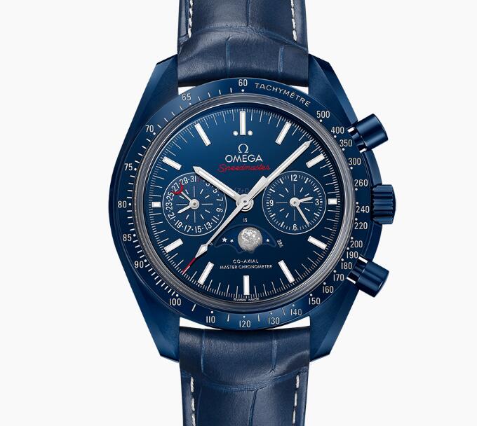 The blue leather strap matches the blue dial and blue ceramic case perfectly.